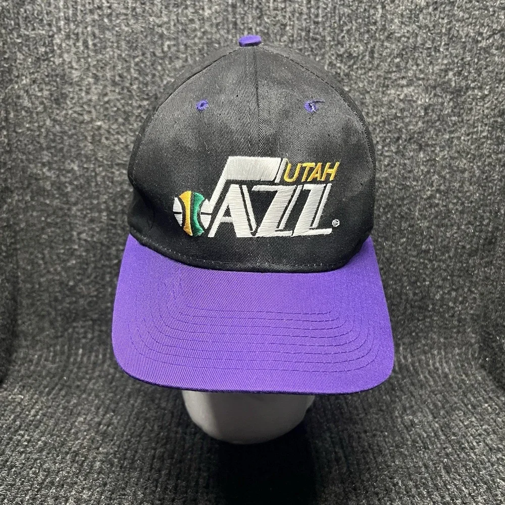 Vintage 90s Utah Jazz Competitor SnapBack Hat Black And Purple Adjustable OSFA